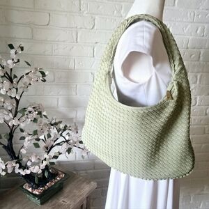 Woven Vegan Leather Shoulder Bag, 11x17", Laptop, Travel, Work, Sage Green